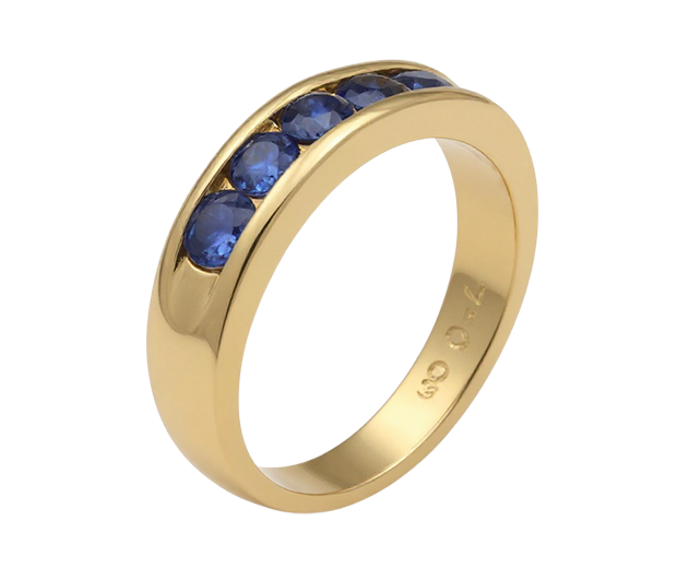 18KT GOLD RING SET WITH 05 BLUE SAPPHIRES